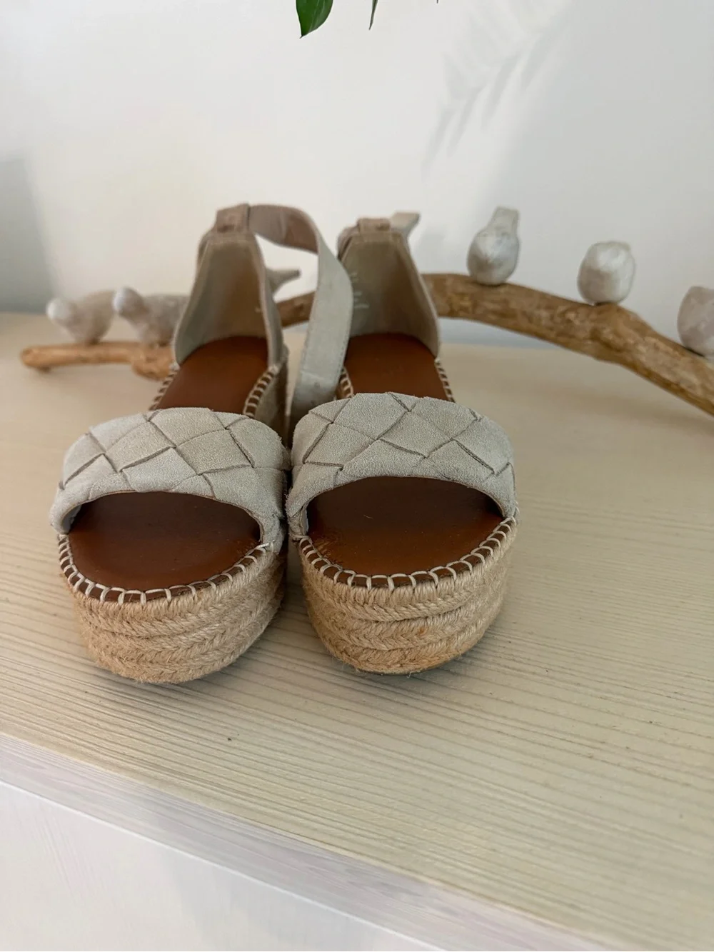 Michael Kors. Woven Espadrille Wedge Sandals in Beige